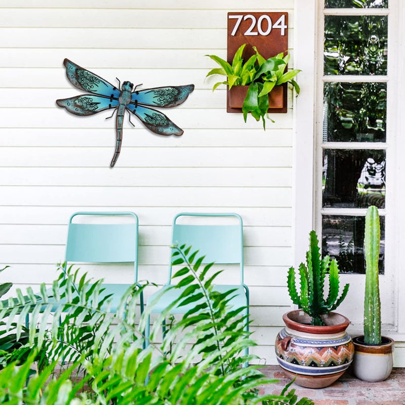 LIFFY Metal Dragonfly Wall Decor - Outdoor Garden Art for Patio, Living Room, Bedroom - Dragonfly Gifts (14inch, Metal & Glass) - Image 4